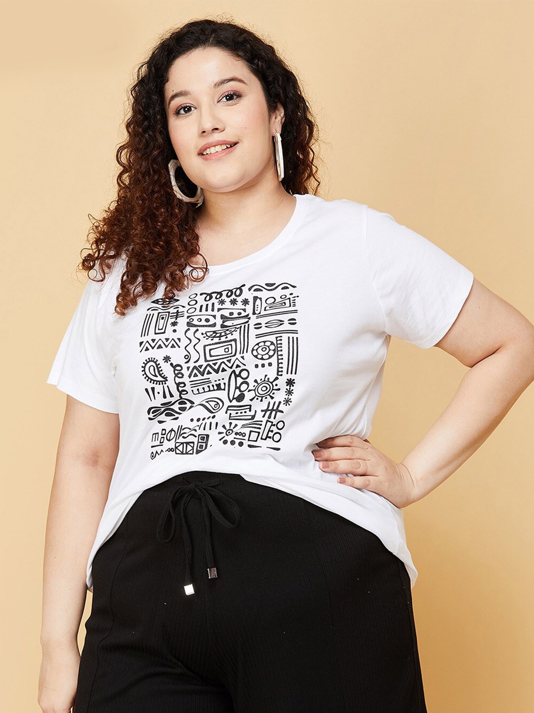 

max Women Plus Size White Printed T-shirt