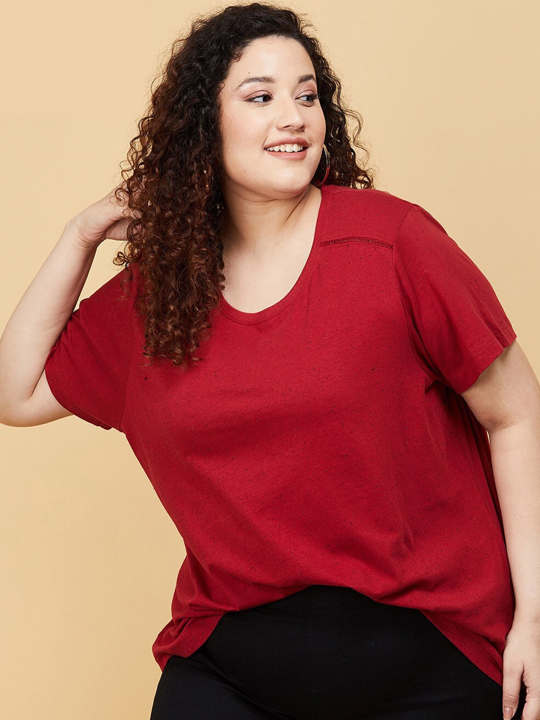 

max Women Plus Size Red Raw Edge T-shirt