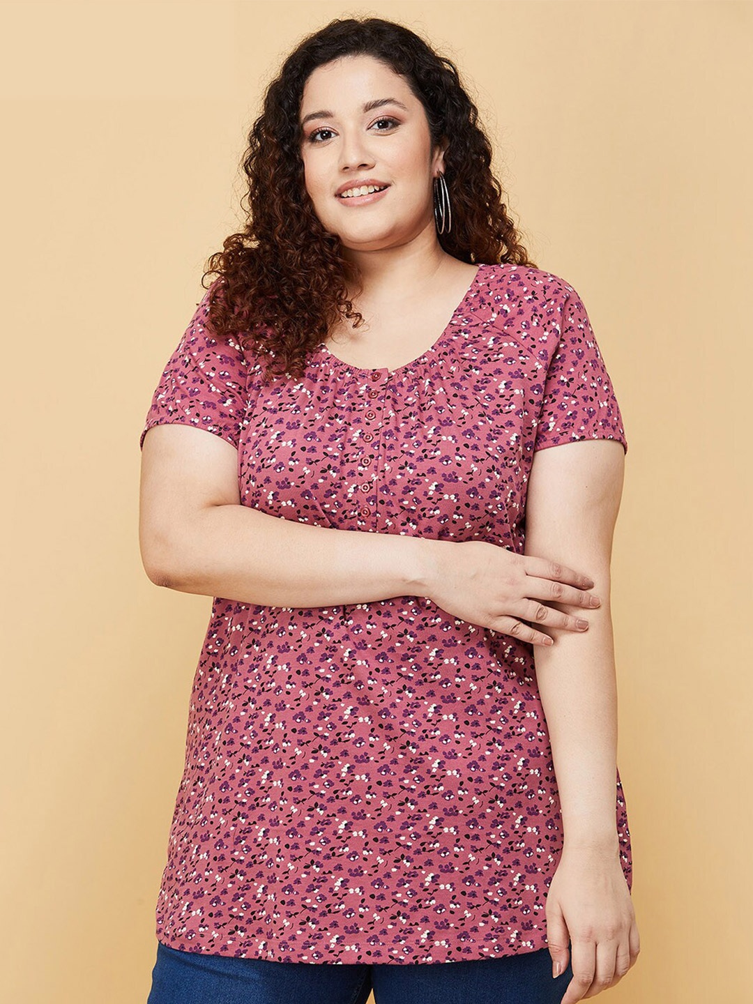 

max Plus Size Women Mauve Floral T-shirt