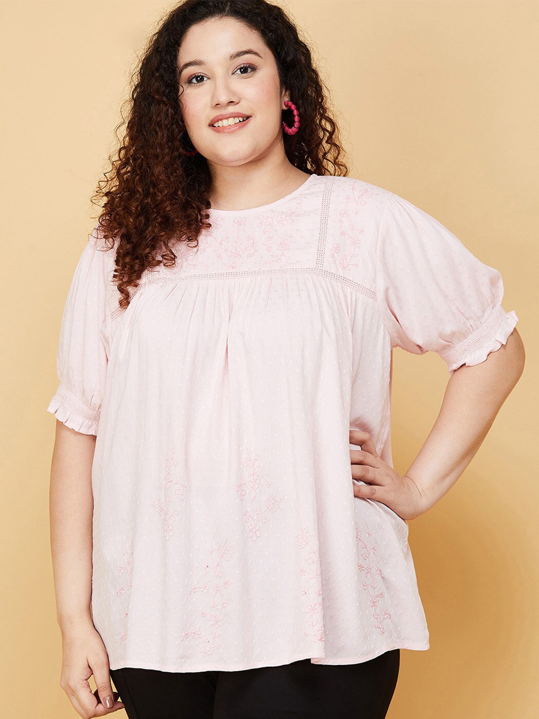 

max Plus Size Pink Self Design Empire Top