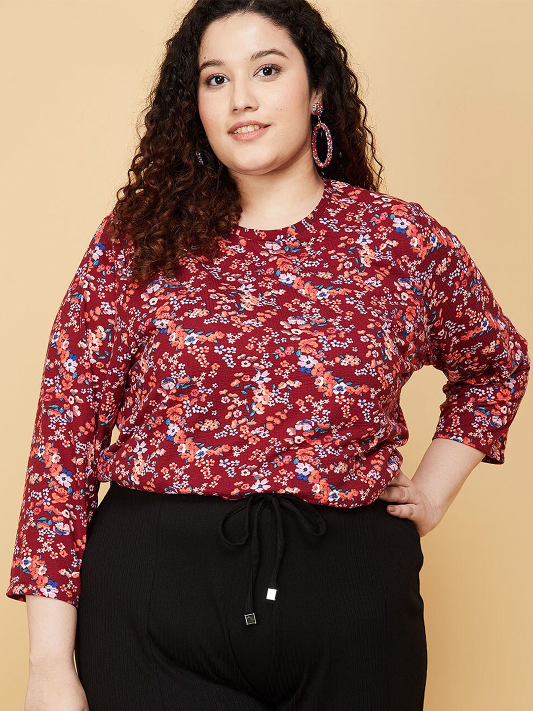 

max Women Plus Size Red Floral Print Top