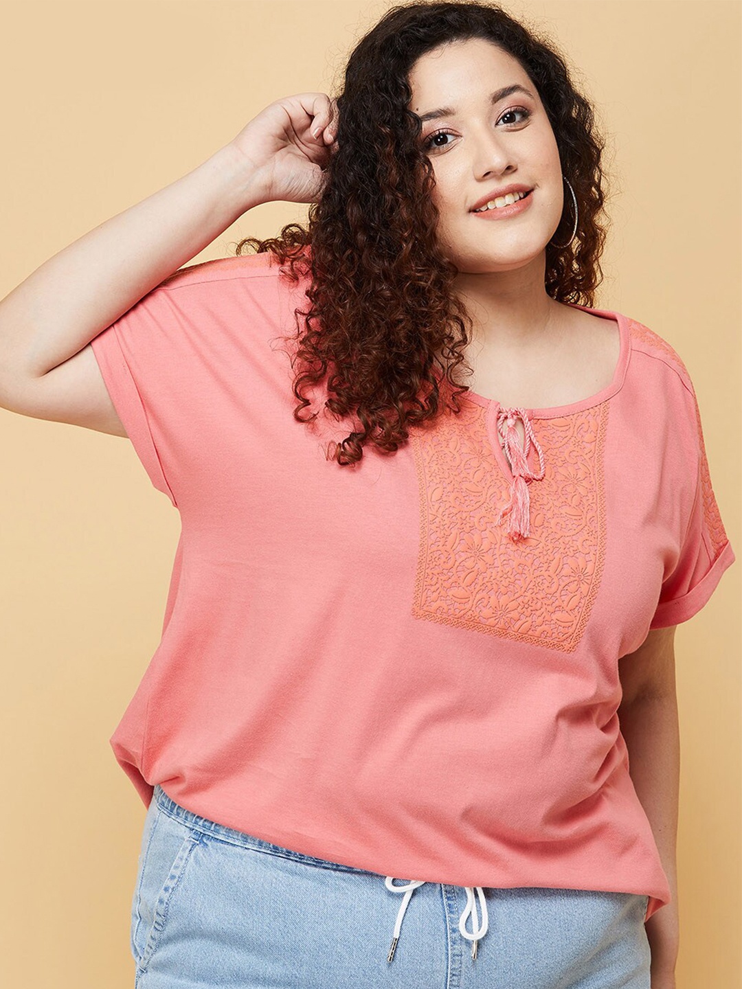 

max Women Plus Size Coral Top