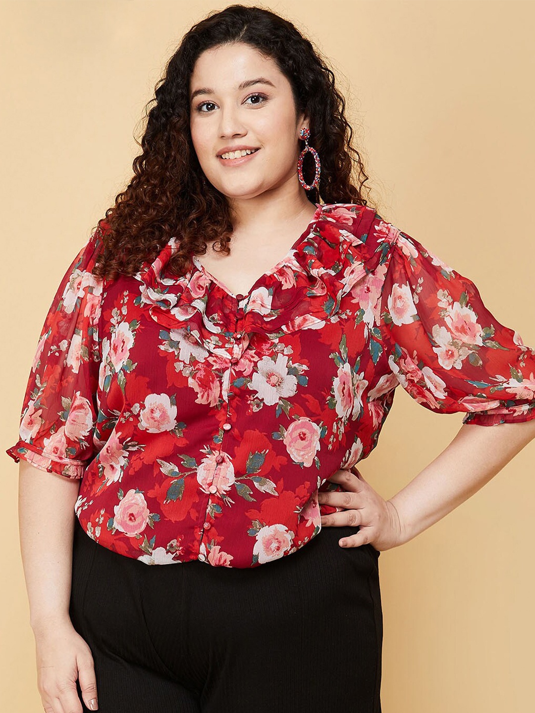 

max Plus Size Red Floral Print Top