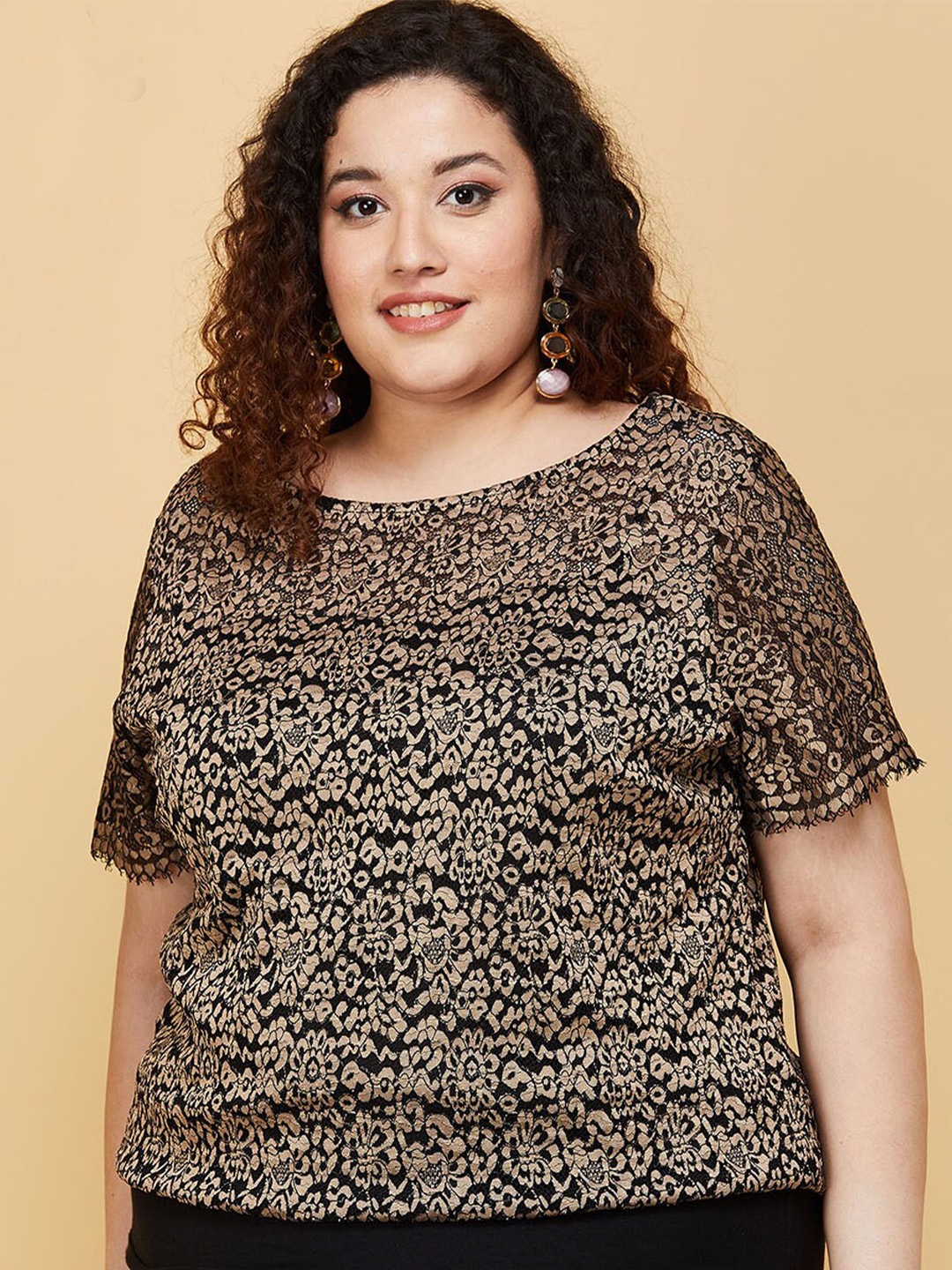 

max Beige Plus Size Animal Print Top