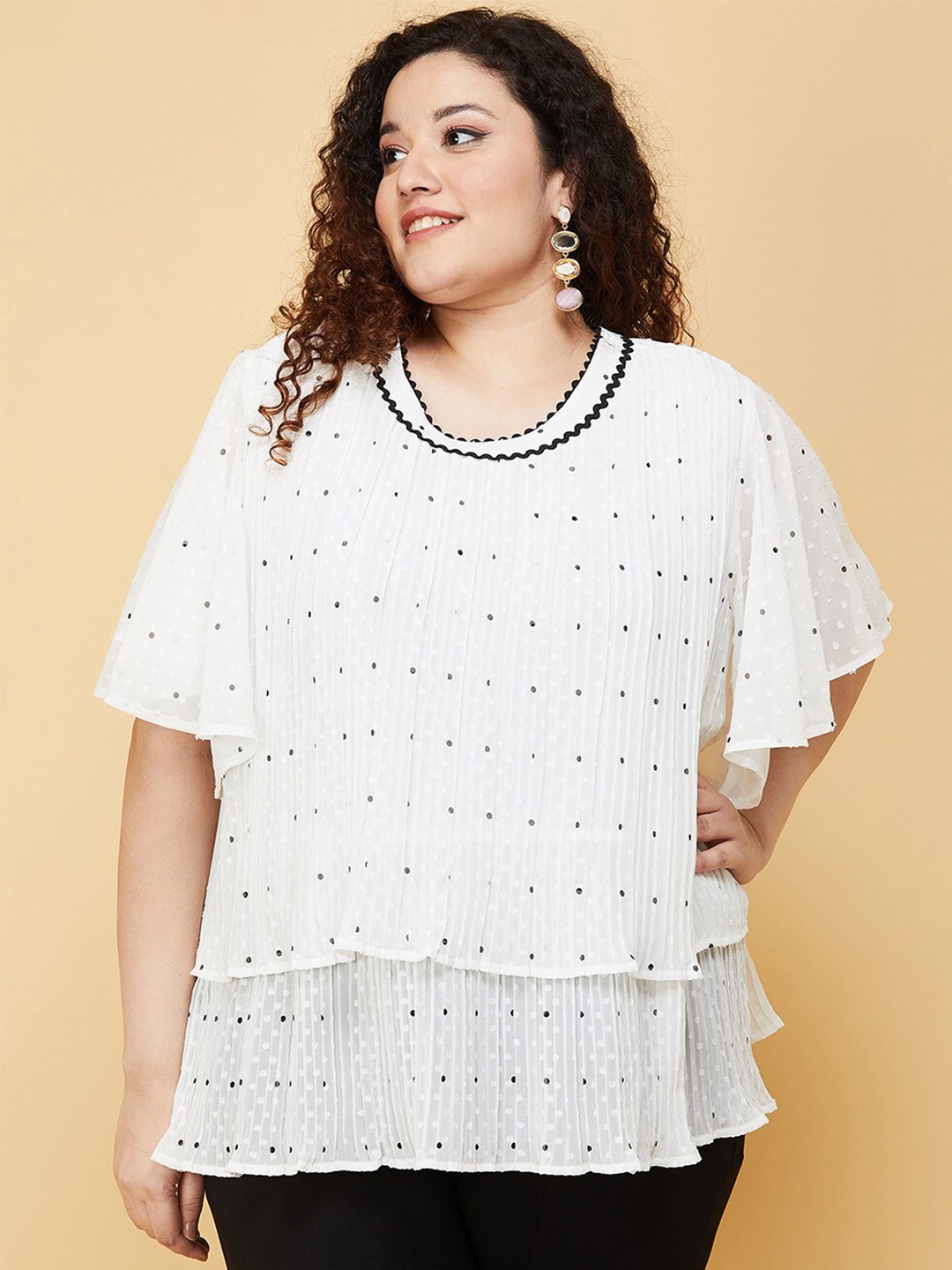 

max Women Plus Size Cream-Coloured & Black Print Top