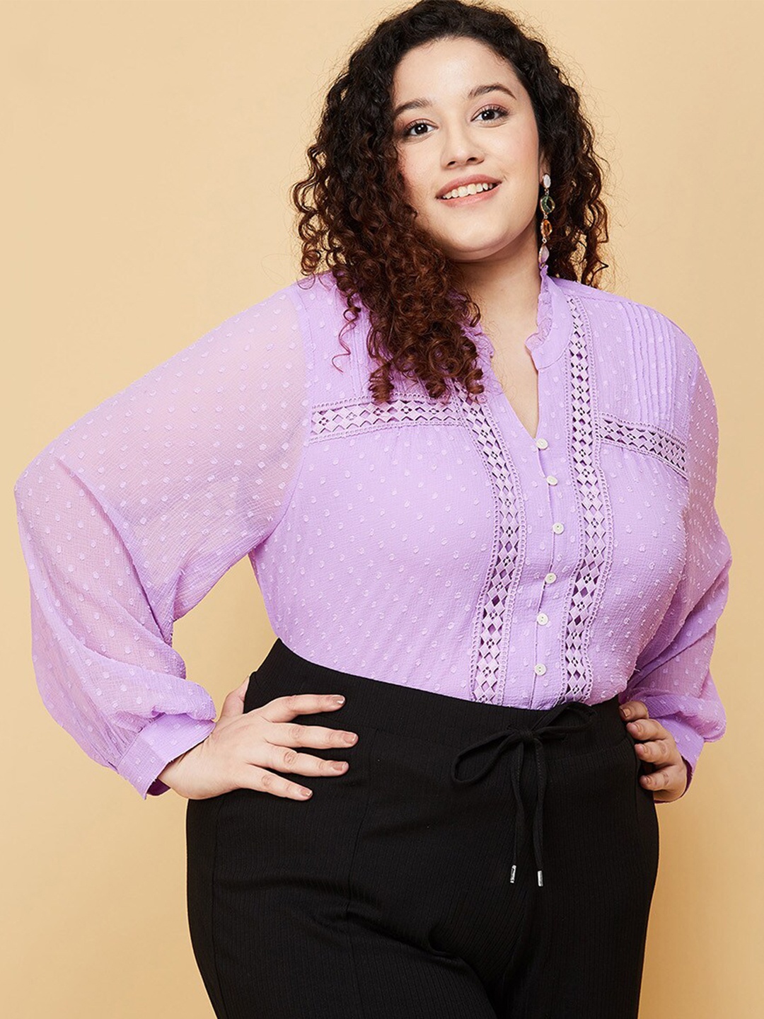

max Women Plus Size Lavender Mandarin Collar Top