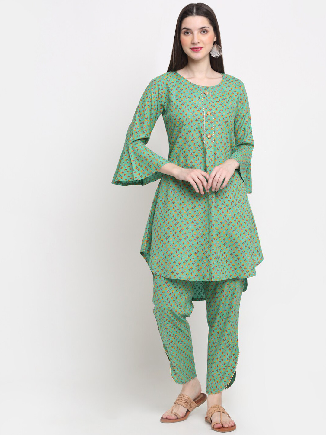 

KALINI Women Green Floral Panelled Kurti with Salwar