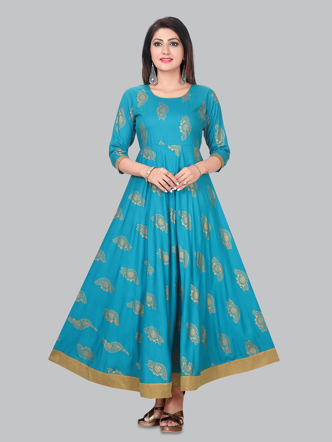 

Ayukti Women Teal Ethnic Motifs Printed Anarkali Kurta