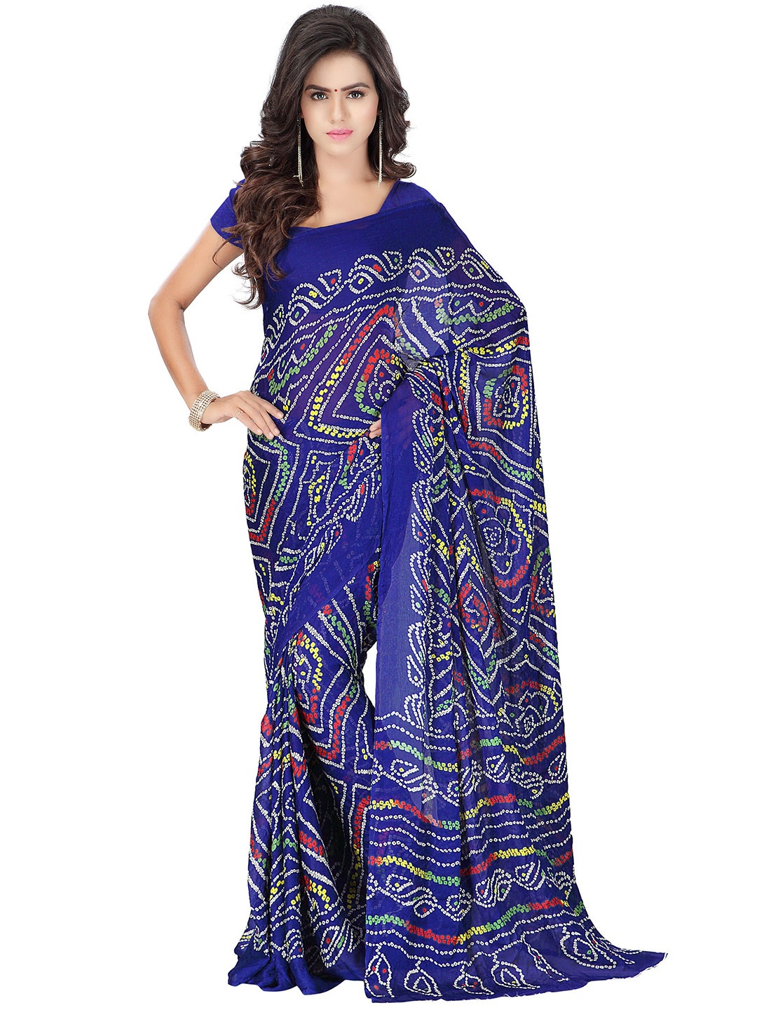 

MOKSHA DESIGNS Blue & Red Bandhani Pure Georgette Bandhani Saree