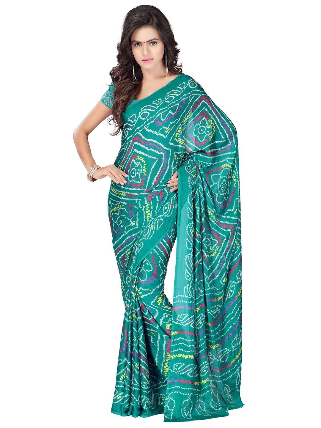 

MOKSHA DESIGNS Teal & White Bandhani Pure Georgette Bandhani Saree