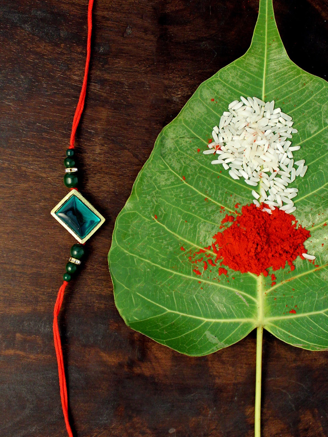 

KARATCART Green Gold-Plated Handmade Kundan Rakhi Combo