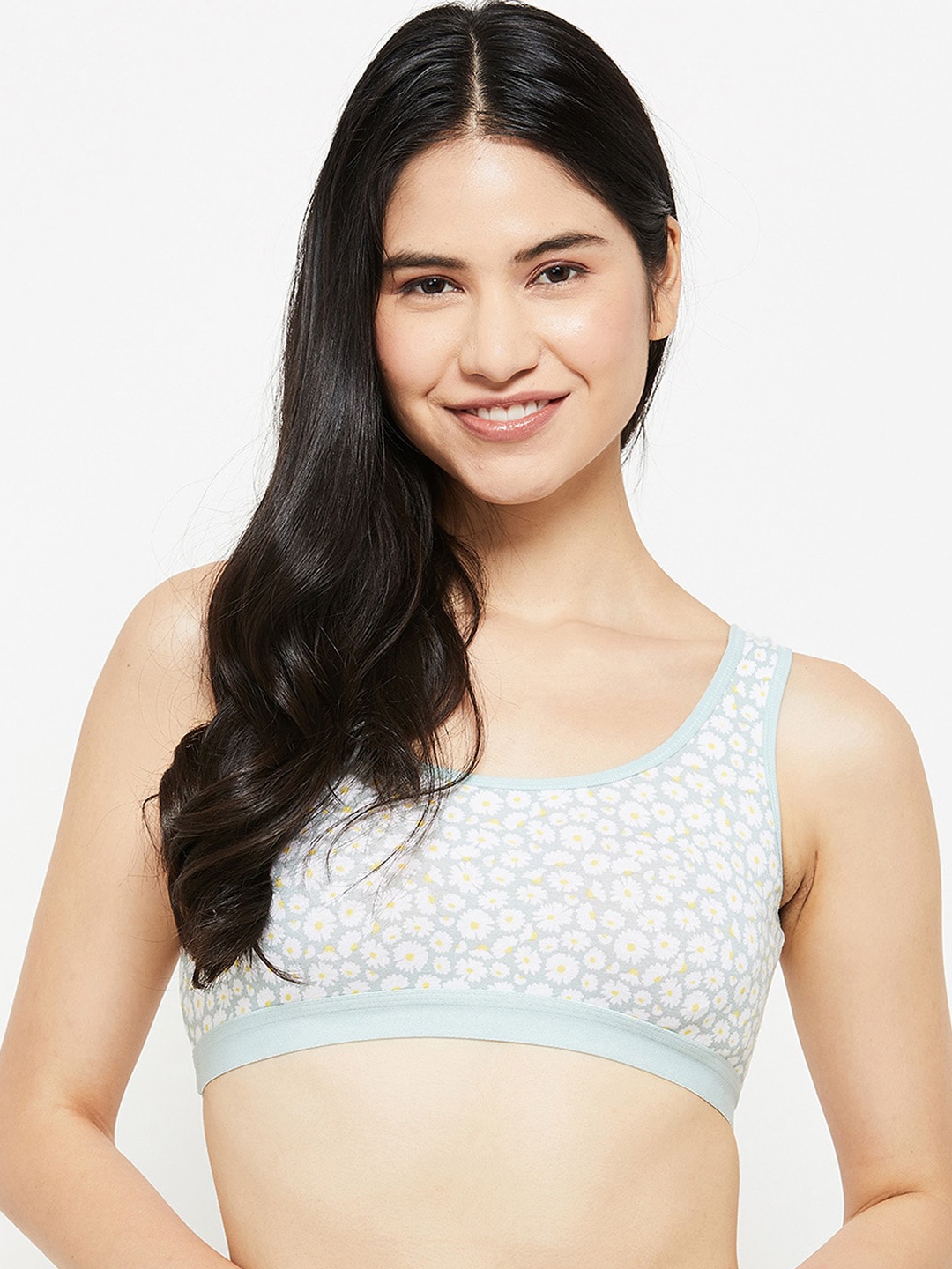 

max Green & White Floral Printed Workout Bra - Wireless