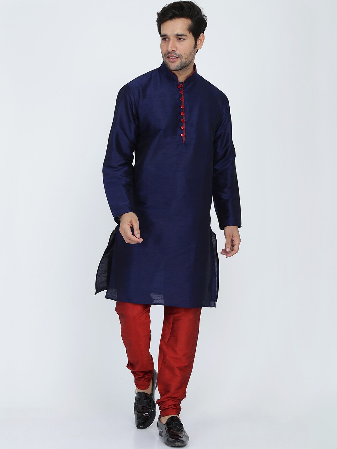 

ROYAL KURTA Men Blue Dupion Silk Kurta with Churidar