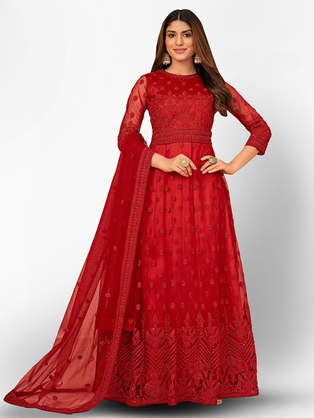

Divine International Trading Co Red Embroidered Unstitched Dress Material