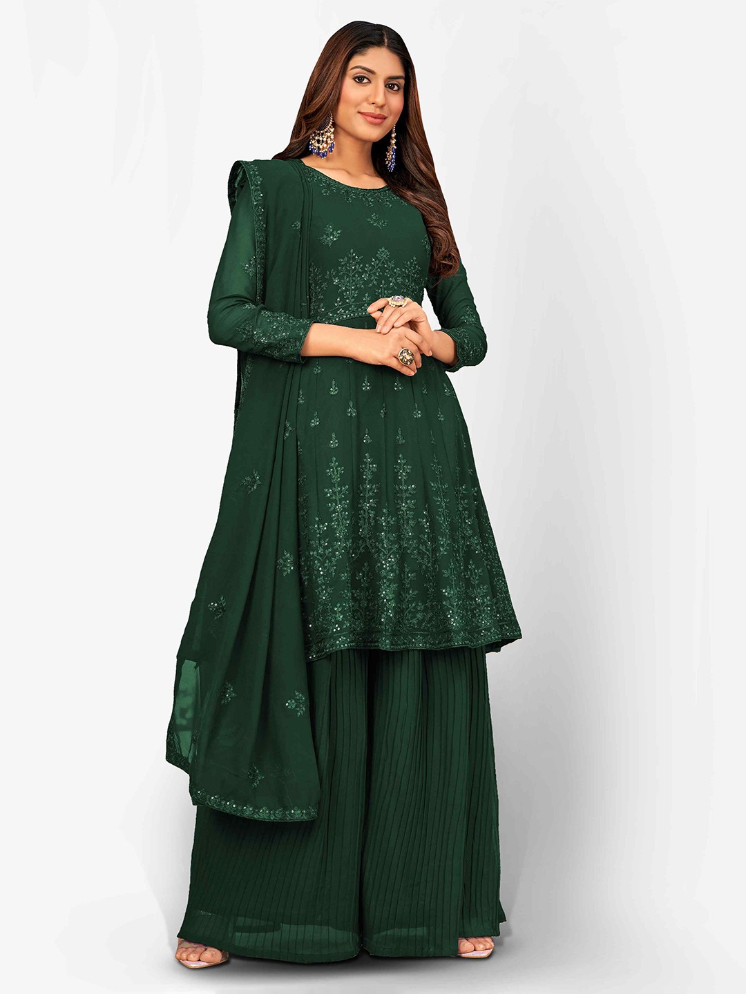 

Divine International Trading Co Green Embroidered Unstitched Dress Material