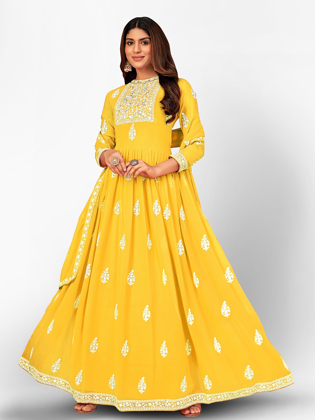 

Divine International Trading Co Yellow & White Embroidered Unstitched Dress Material