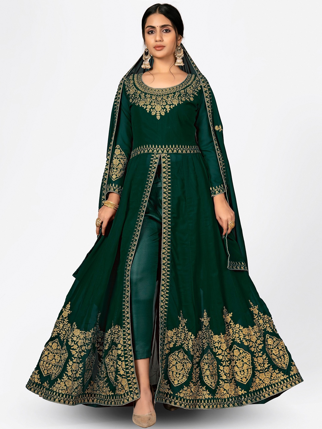 

Divine International Trading Co Green & Gold-Toned Embroidered Unstitched Dress Material