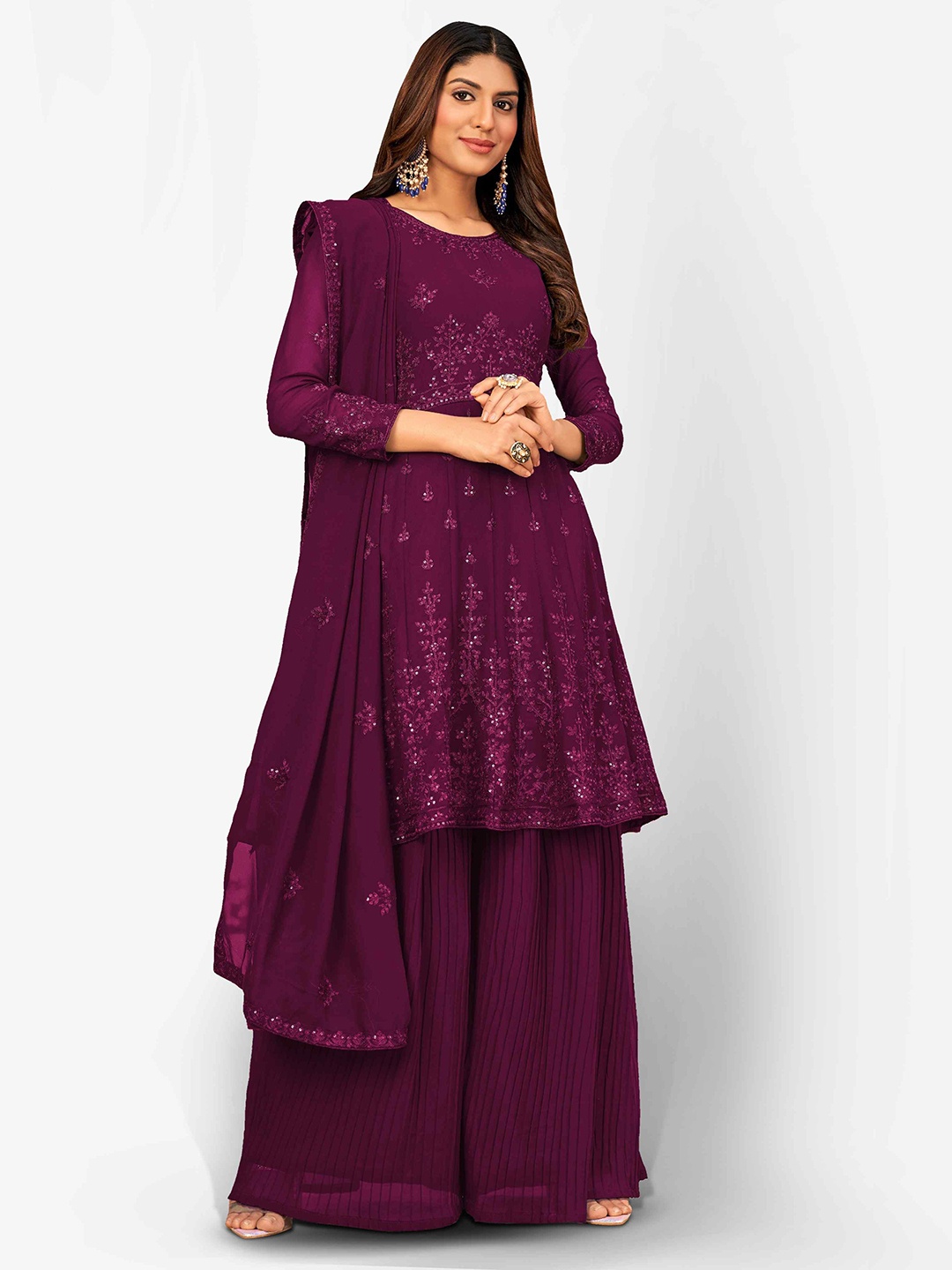 

Divine International Trading Co Purple Embroidered Unstitched Dress Material