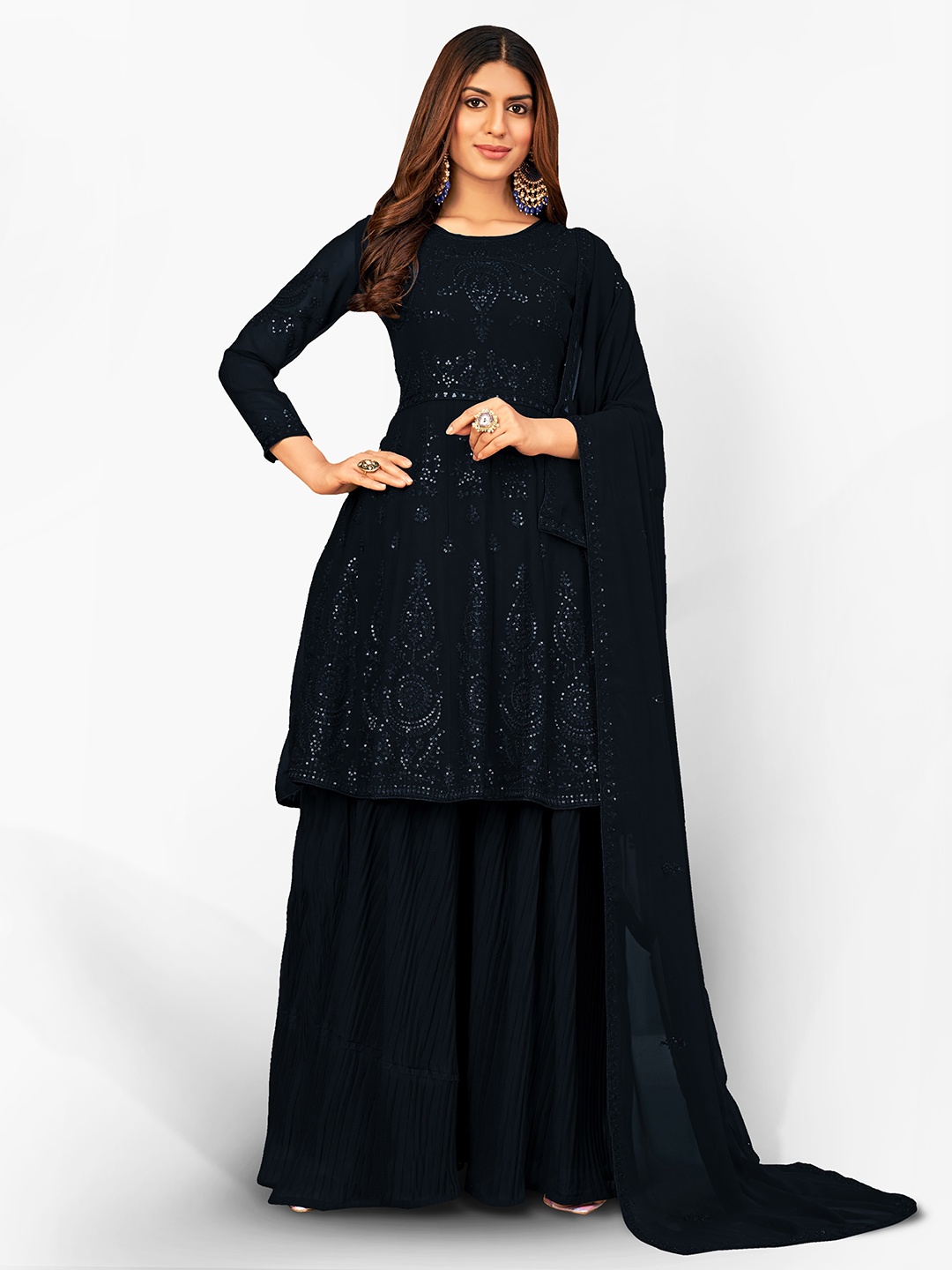 

Divine International Trading Co Black Sequins Embroidered Unstitched Dress Material