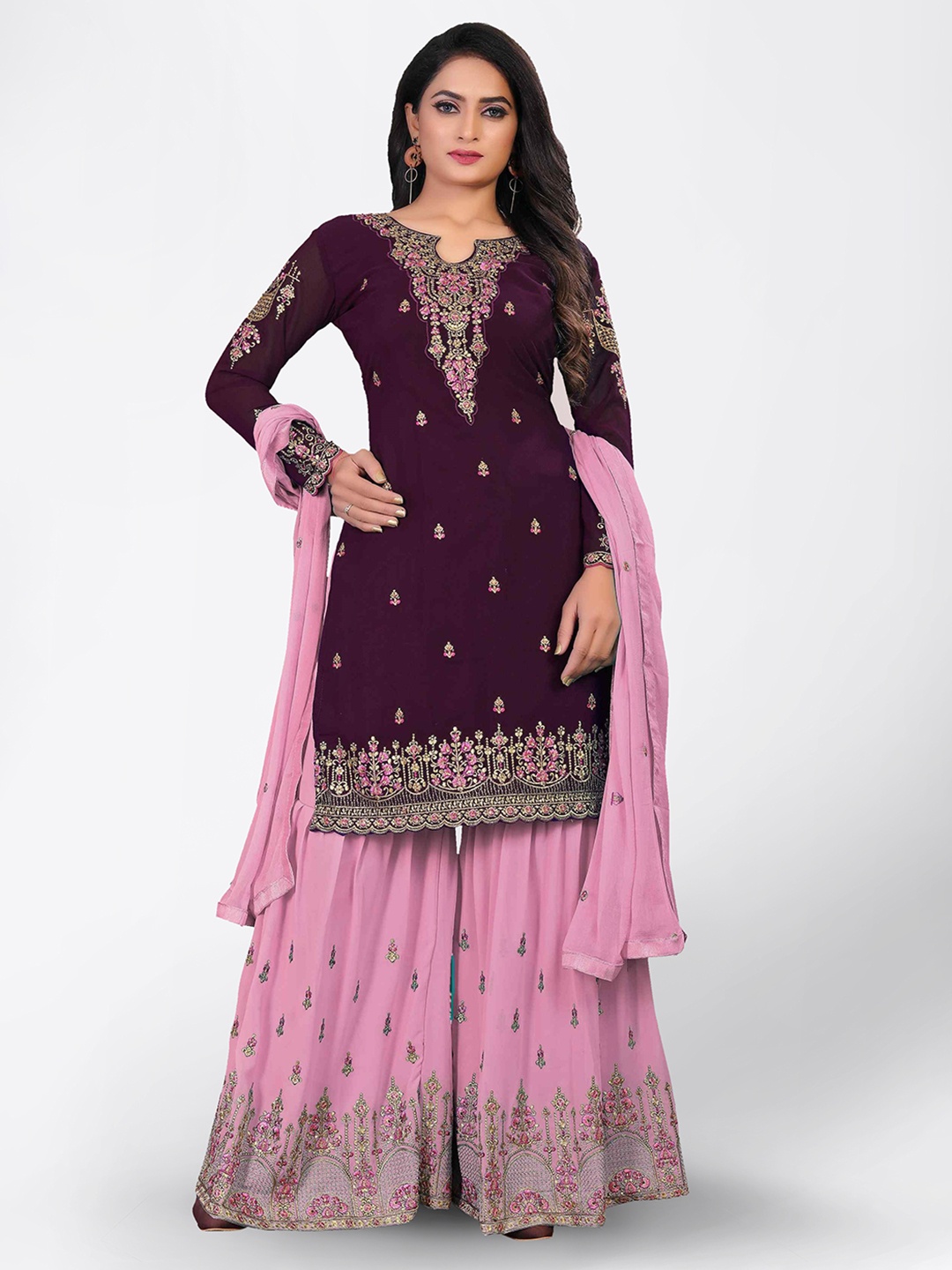 

Divine International Trading Co Purple & Pink Embroidered Unstitched Dress Material