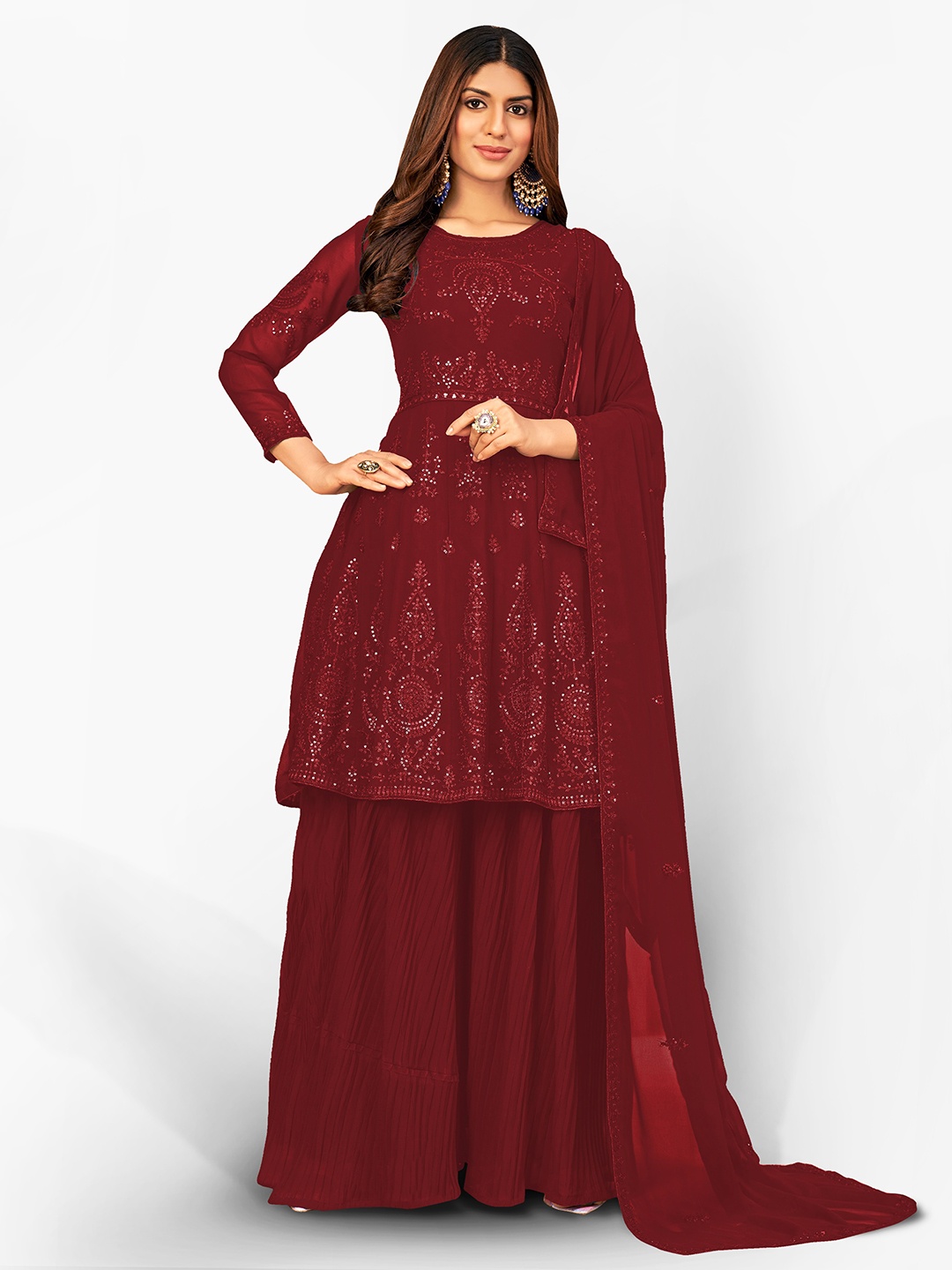 

Divine International Trading Co Maroon Sequins Embroidered Unstitched Dress Material