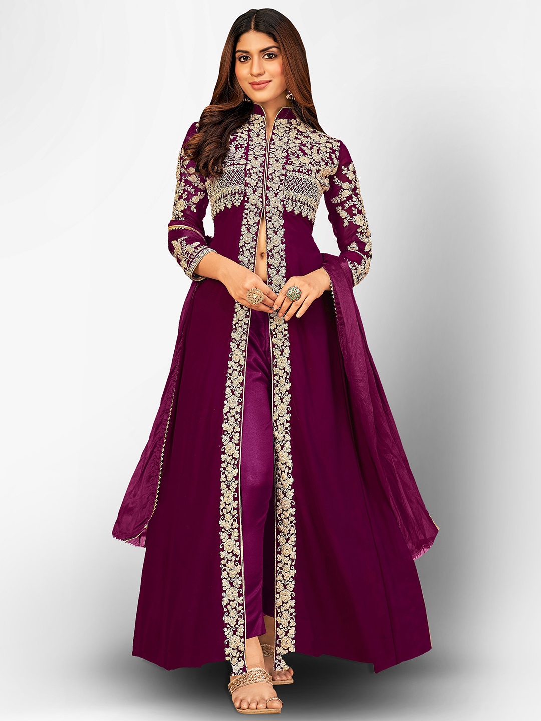 

Divine International Trading Co Purple Embroidered Front Slit Unstitched Dress Material