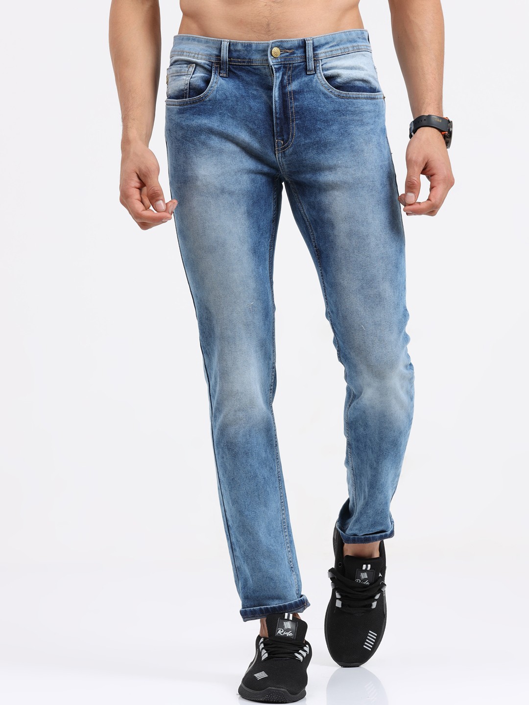 

Old Grey Men Slim Fit Heavy Fade Stretchable Jeans, Blue