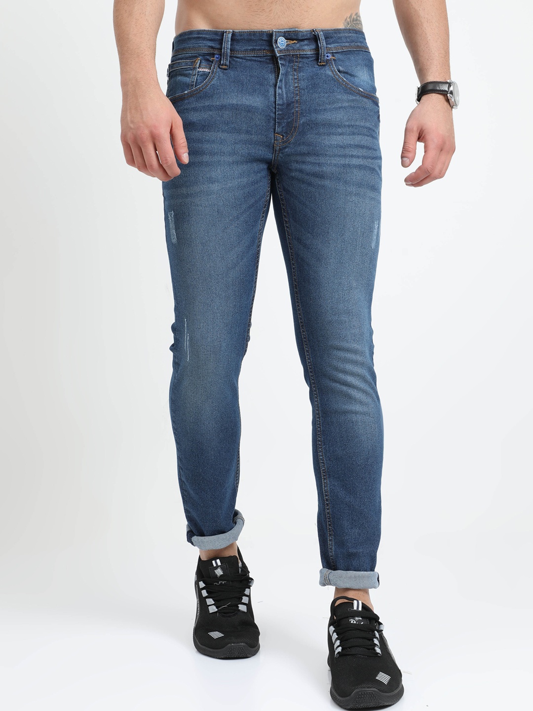 

Old Grey Men Blue Jean Skinny Fit Low Distress Light Fade Jeans