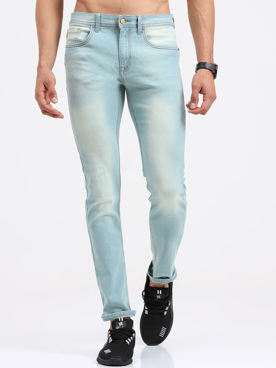 

Old Grey Men Slim Fit Heavy Fade Stretchable Jeans, Blue