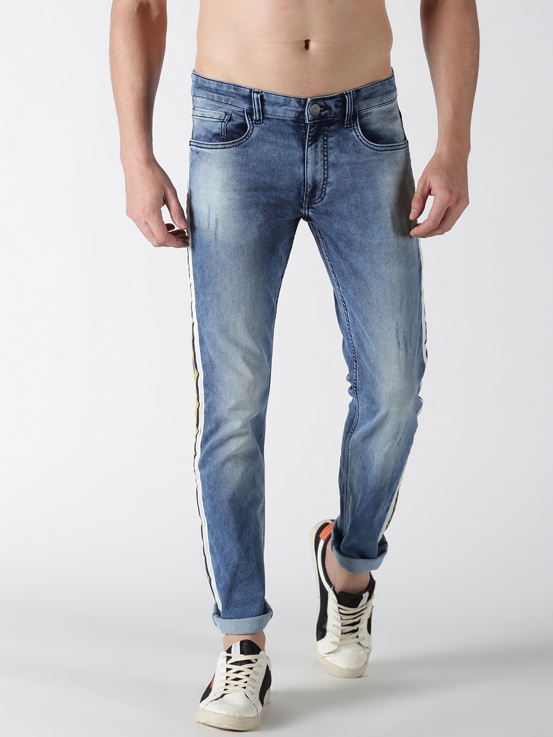 

Old Grey Men Blue Jean Slim Fit Low Distress Heavy Fade Jeans