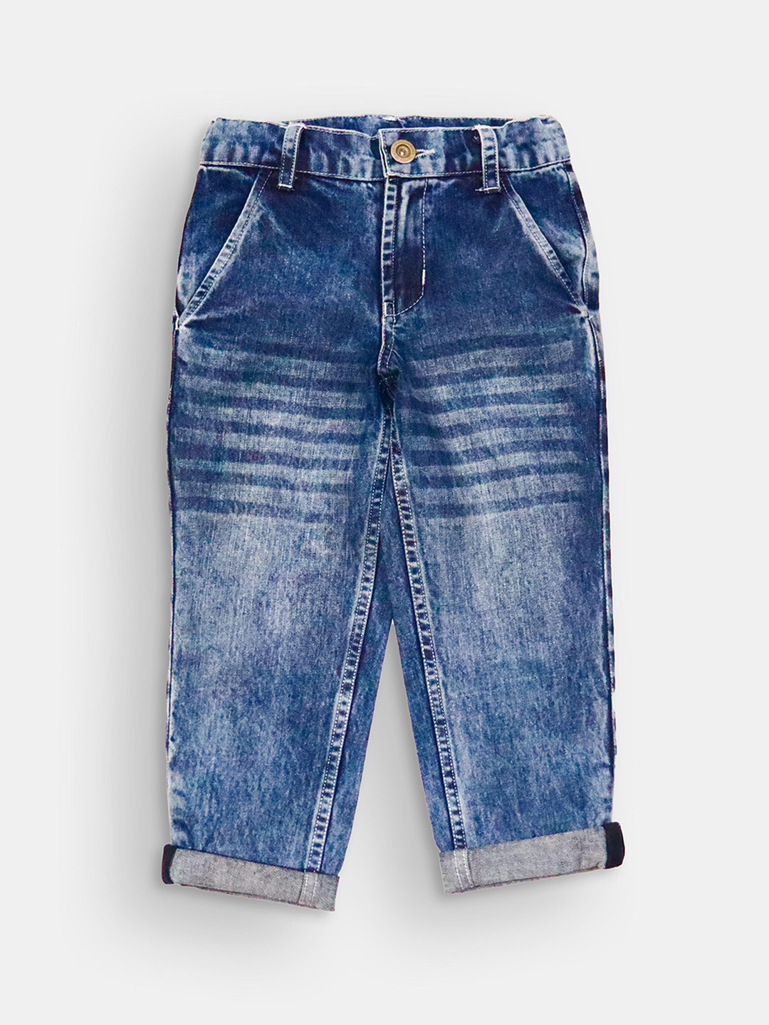 

Little Carrot Boys Blue Comfort Low Distress Turn Up Acid Wash Jeans