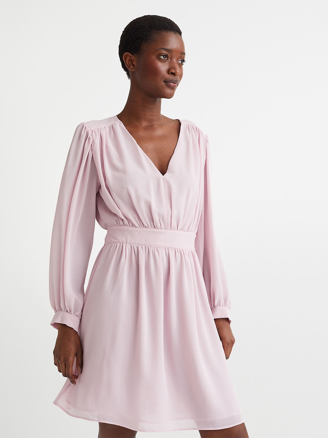 

H&M Women Pink Solid V-Neck Dress