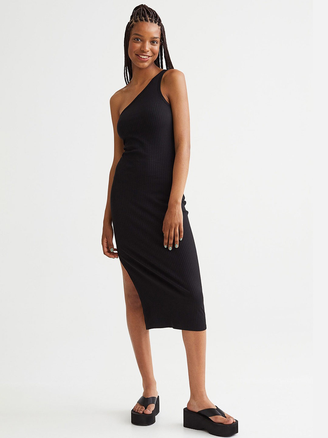 

H&M Black Ribbed One-Shoulder Dress