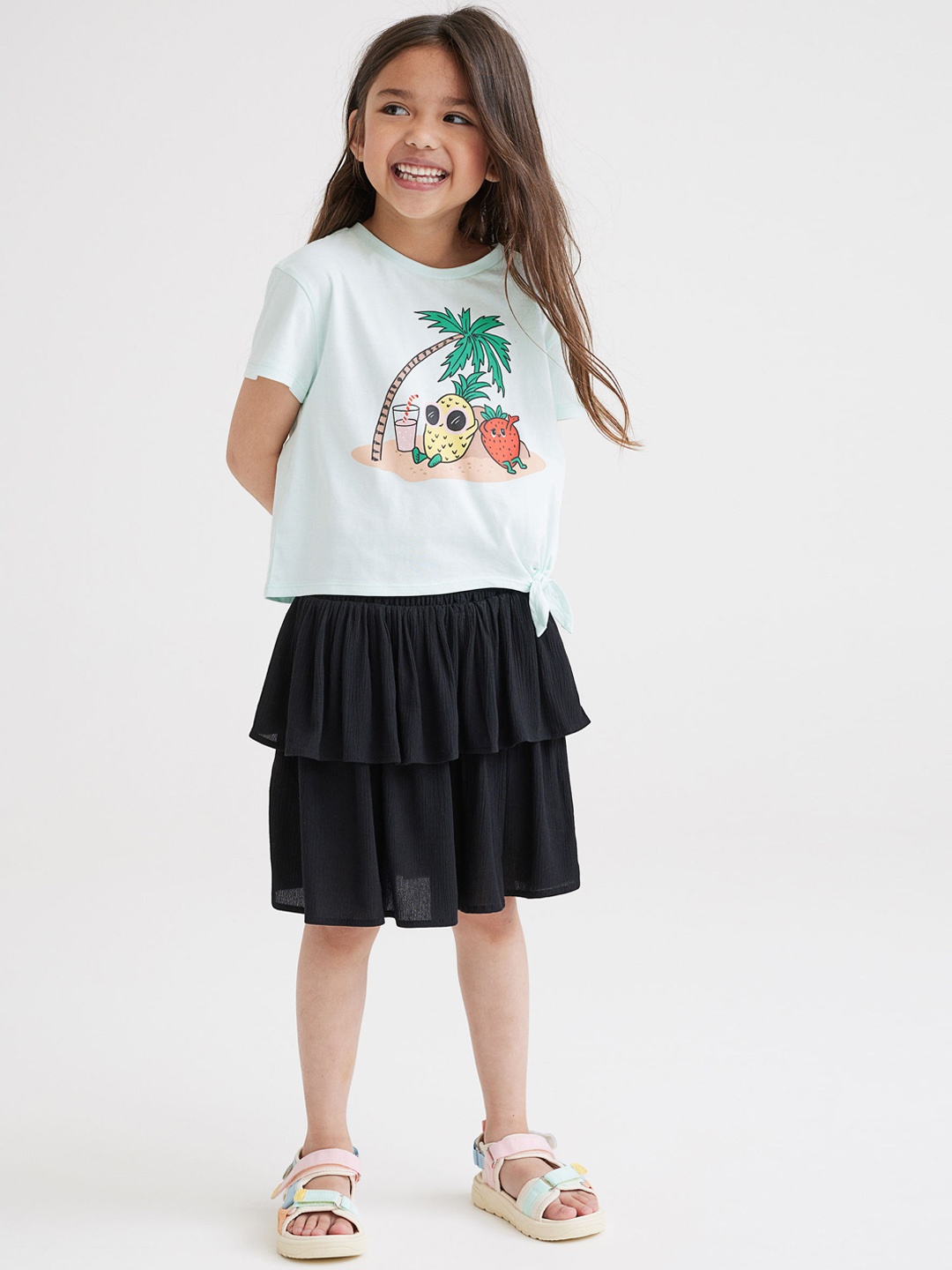 

H&M Girls Black Solid Tiered Skirt