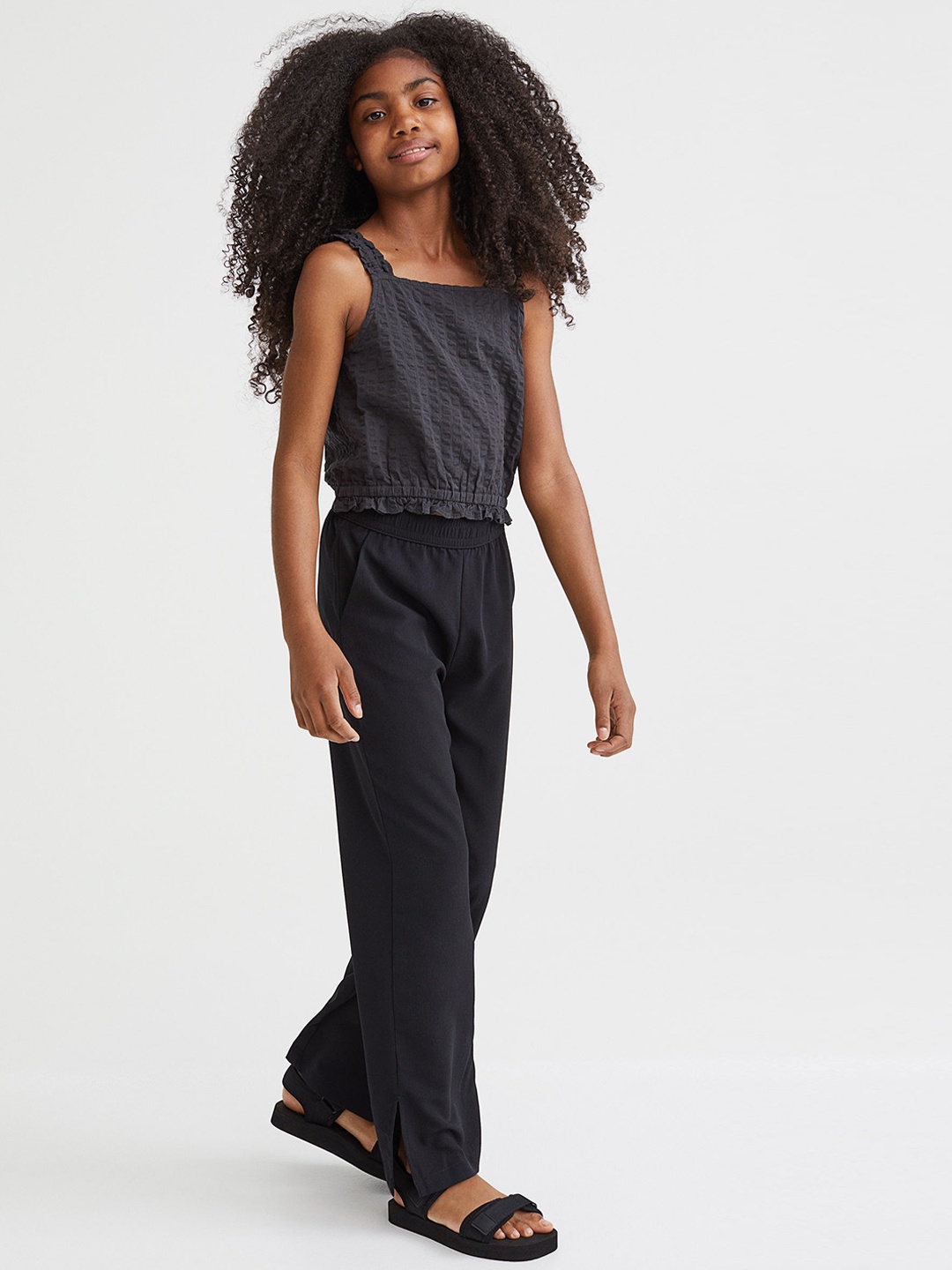

H&M Girls Black Relaxed Fit Wide Trousers