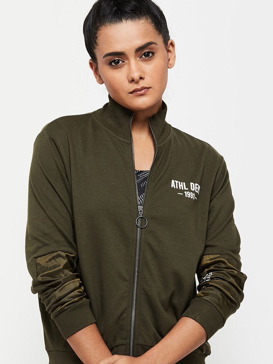 

max Women Green Windcheater Bomber Jacket