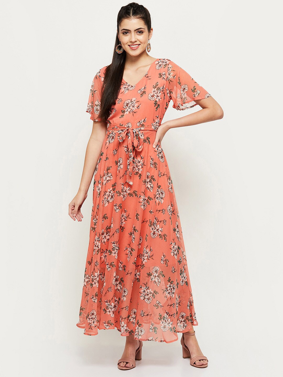 

max Peach-Coloured Floral Maxi Dress