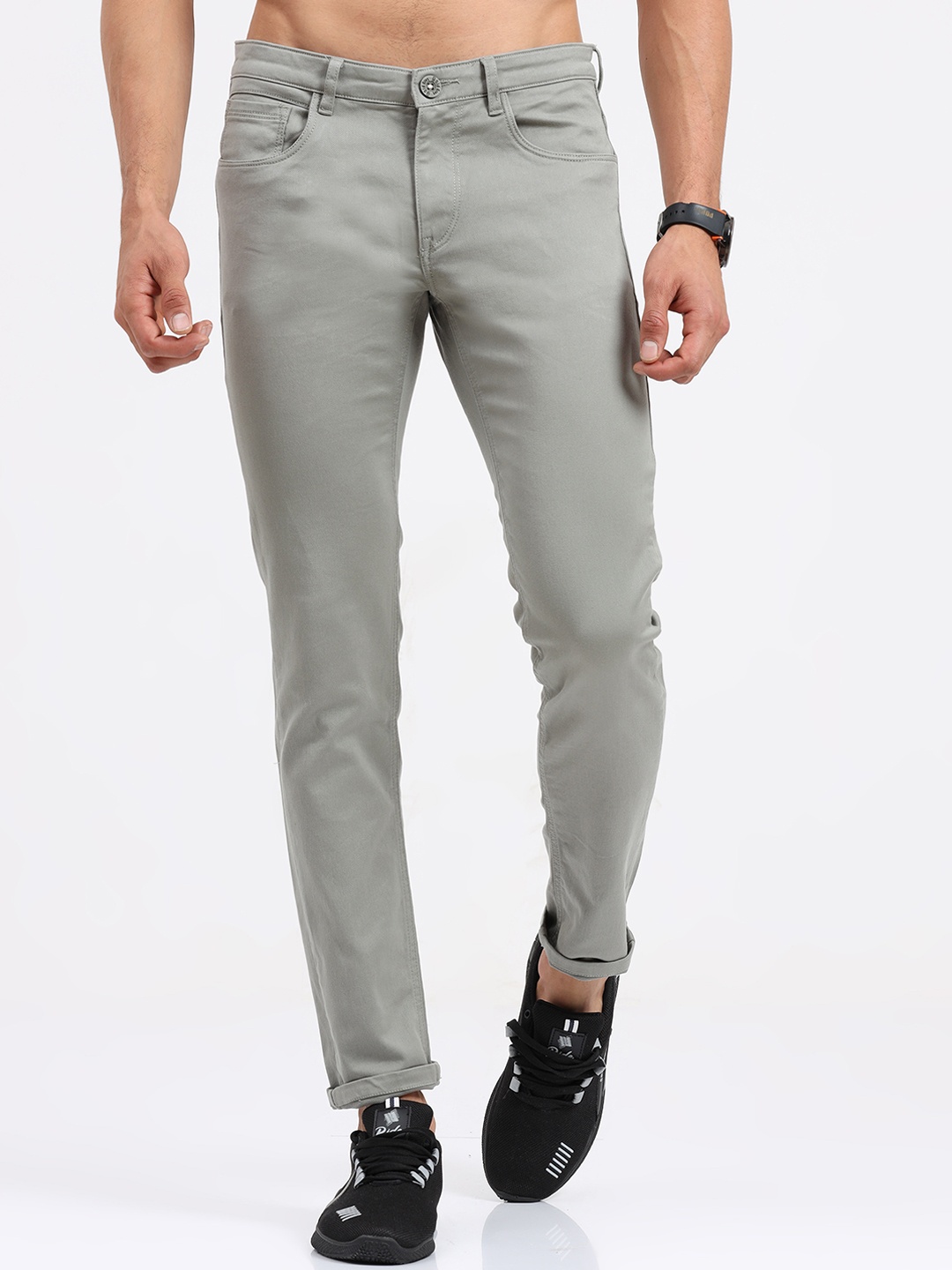 

Old Grey Men Grey Slim Fit Mid-Rise Stretchable Trousers