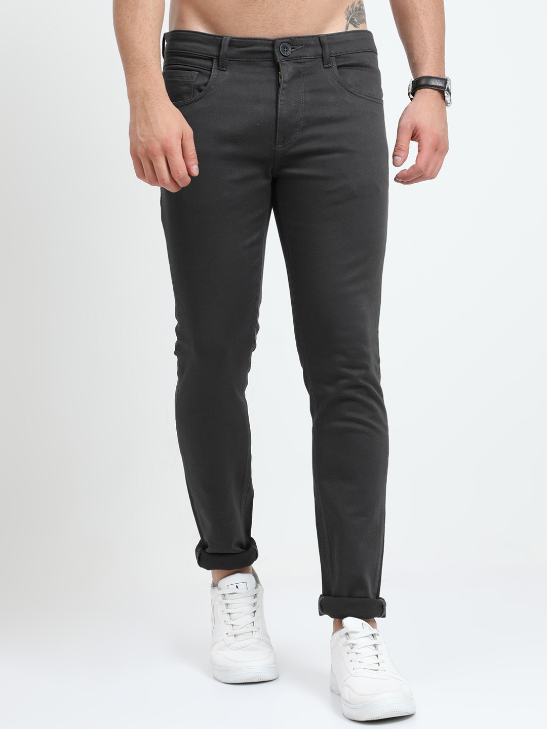 

Old Grey Men Green Slim Fit Casual Pure Cotton Trousers
