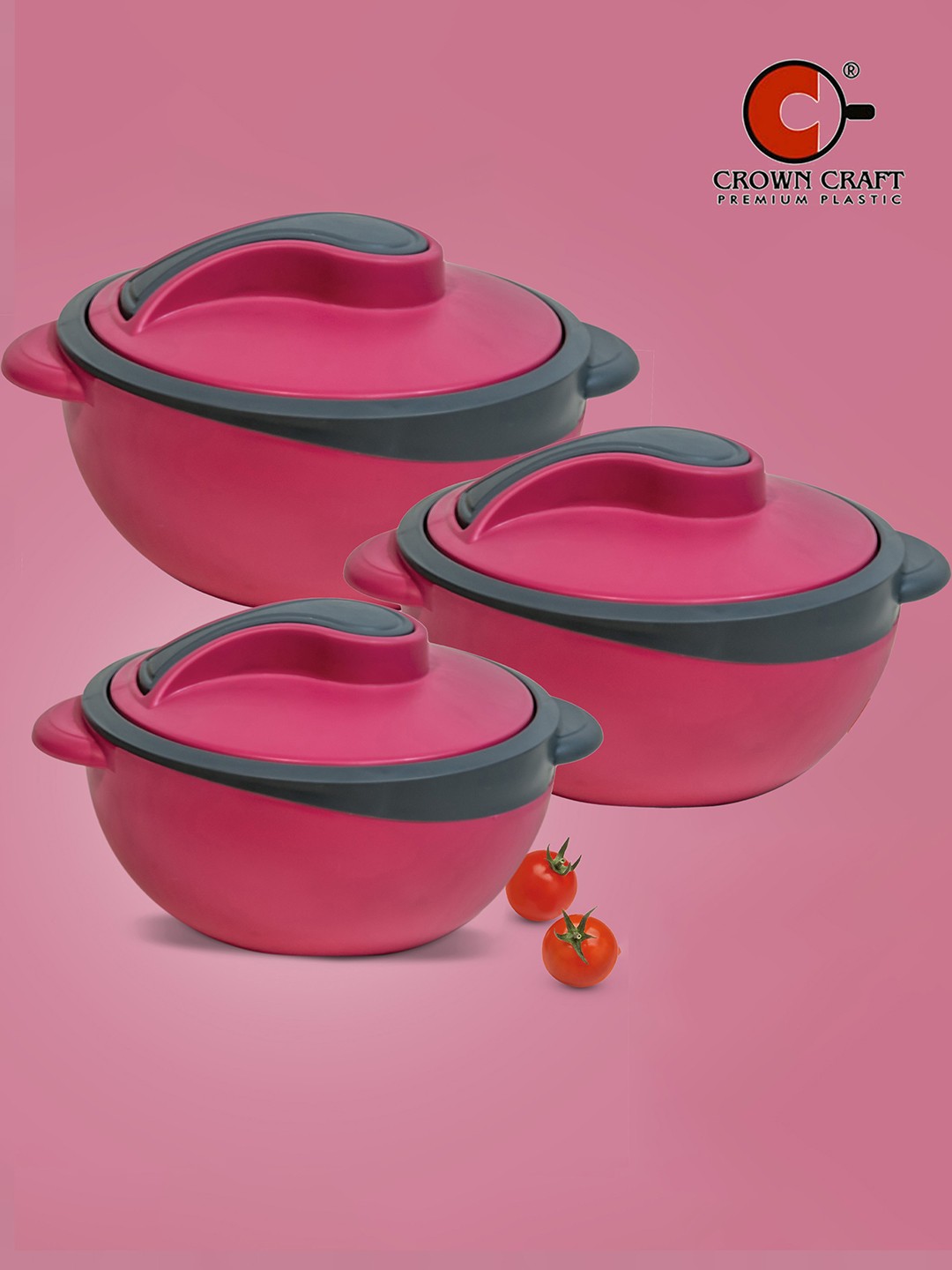 

Crown Craft Set Of 3 Red Solid Hot & Fresh Casserole Set