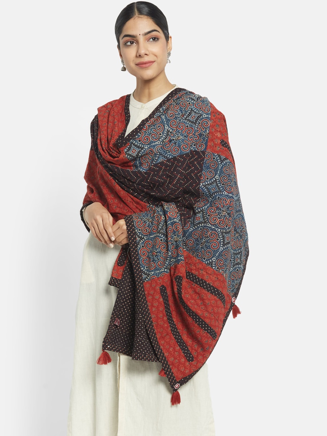 

Fabindia Women Red Printed Cotton Shawl