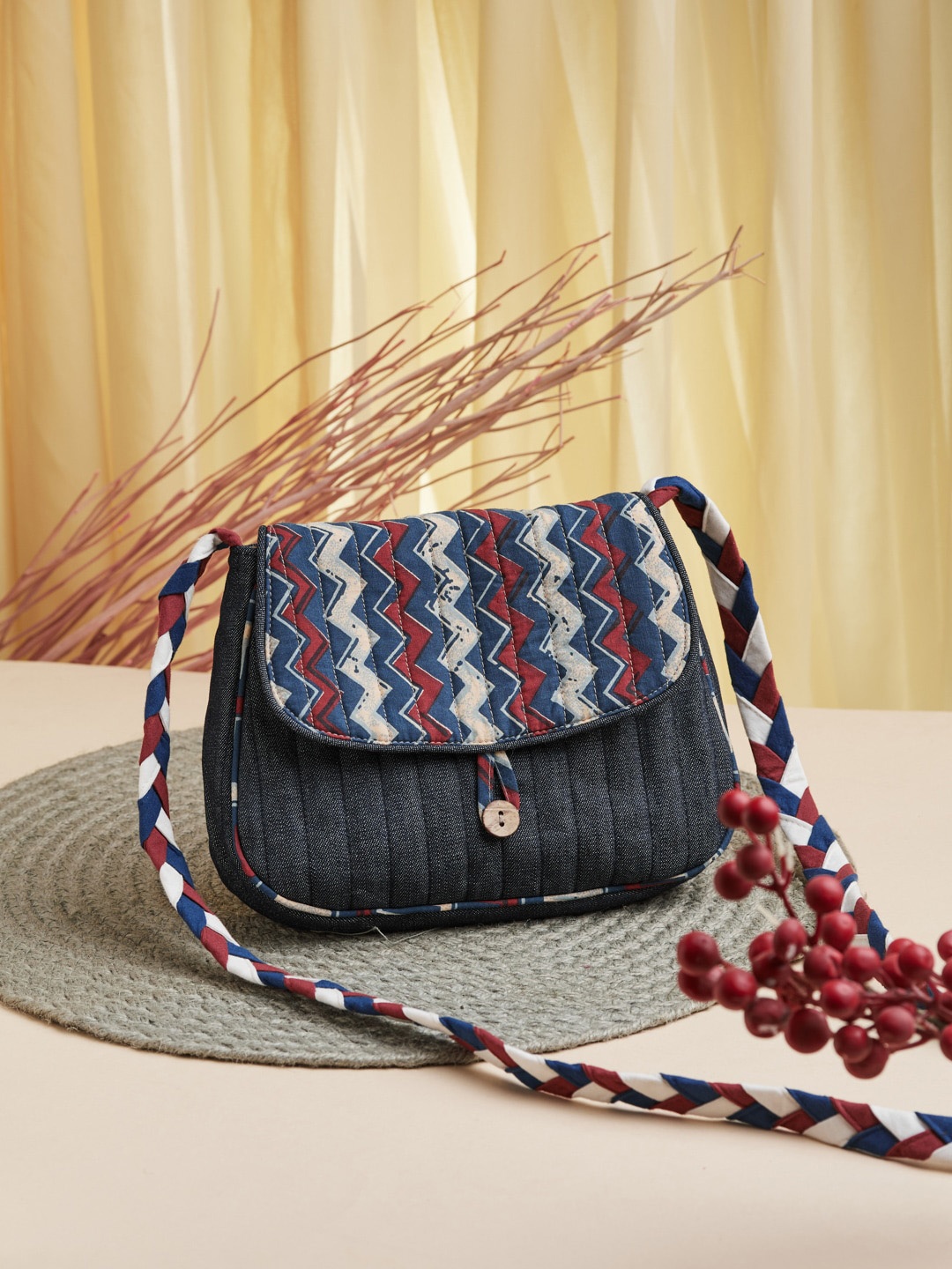 

Fabindia Blue Half Moon Handheld Bag