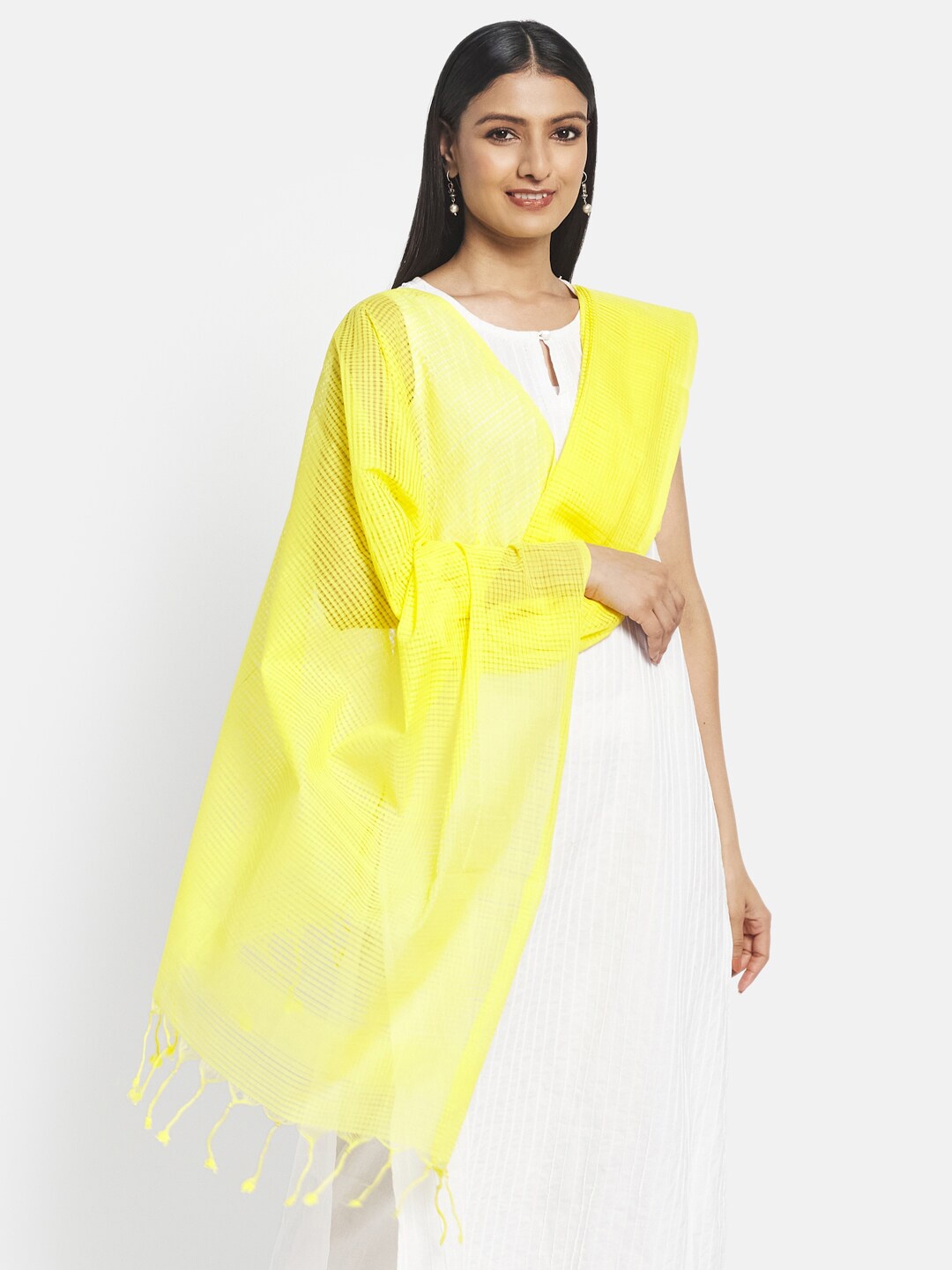 

Fabindia Yellow Woven Design Pure Cotton Dupatta