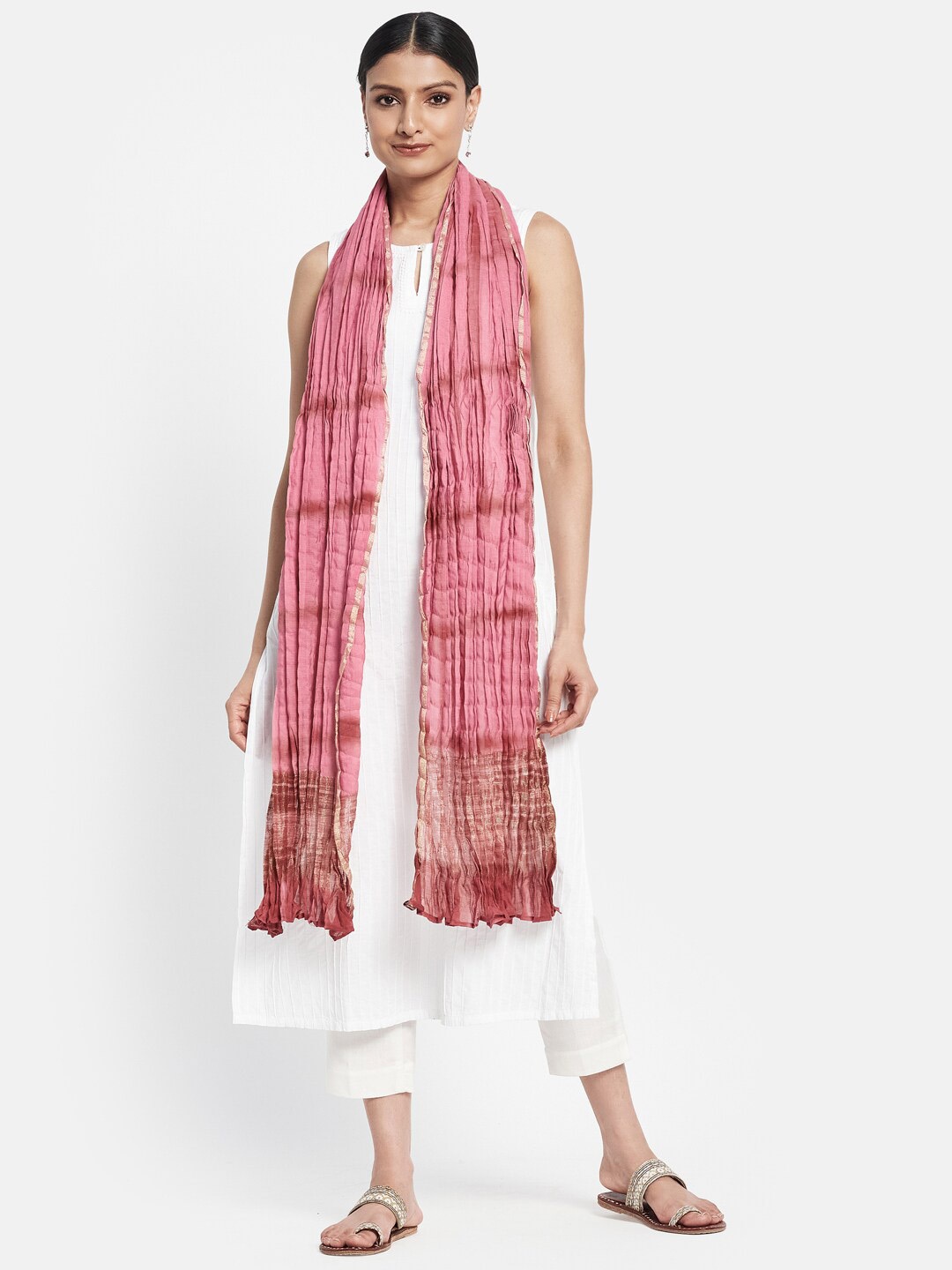 

Fabindia Red Dyed Cotton Silk Dupatta