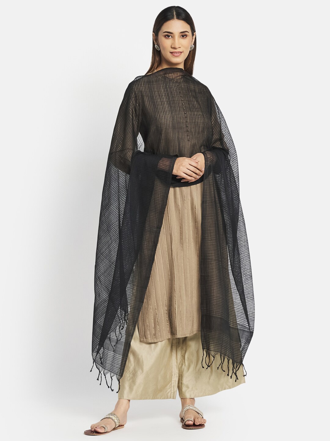 

Fabindia Black Woven Design Pure Cotton Dupatta