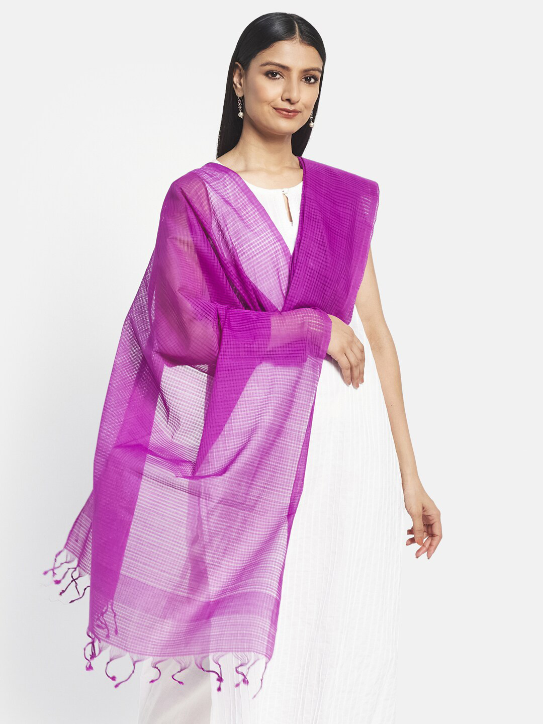 

Fabindia Women Purple Woven Design Pure Cotton Dupatta