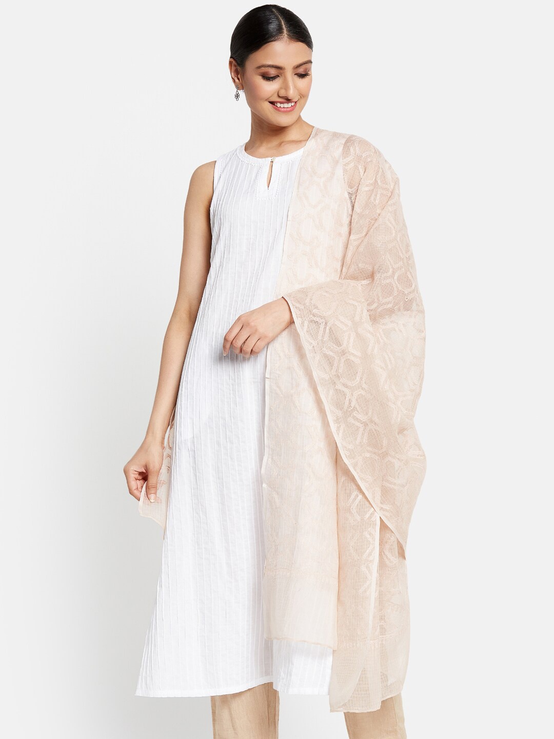 

Fabindia Women brown Embroidered Cotton Silk Dupatta