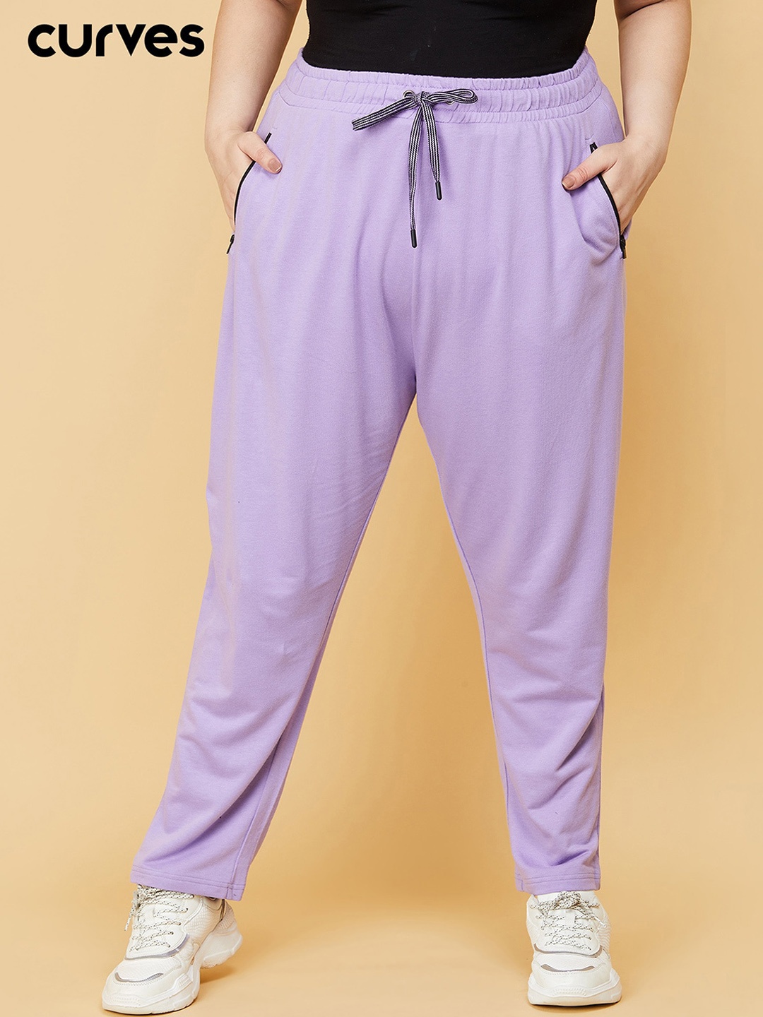 

max Women Plus Size Purple Solid Track Pants