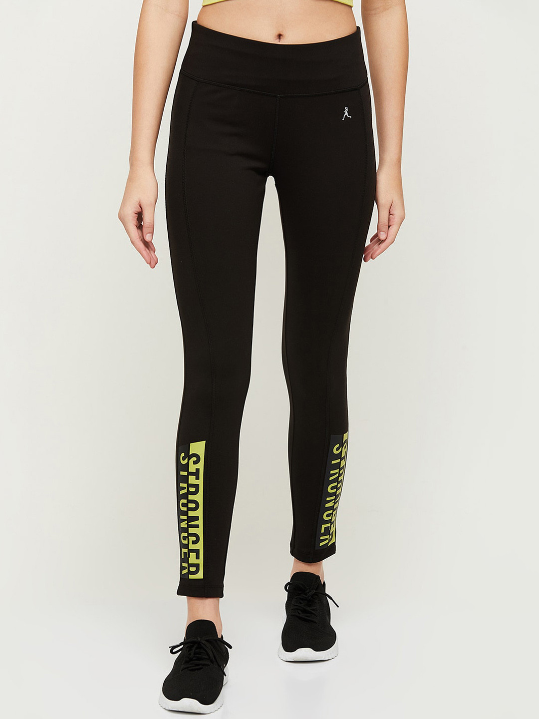 

max Women Black & Yellow Typographic Printed Tights
