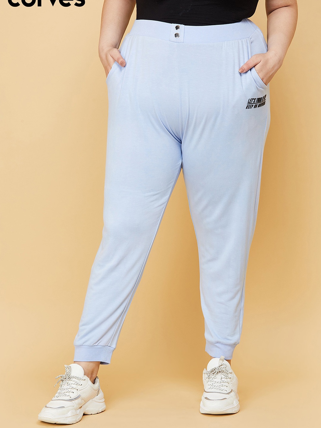 

max Women Plus Size Blue Solid Joggers